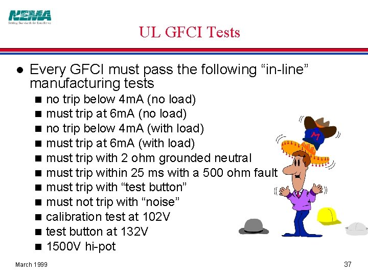 UL GFCI Tests l Every GFCI must pass the following “in-line” manufacturing tests n