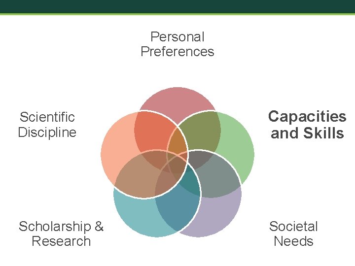Personal Preferences Scientific Discipline Capacities and Skills Scholarship & Research Societal Needs 