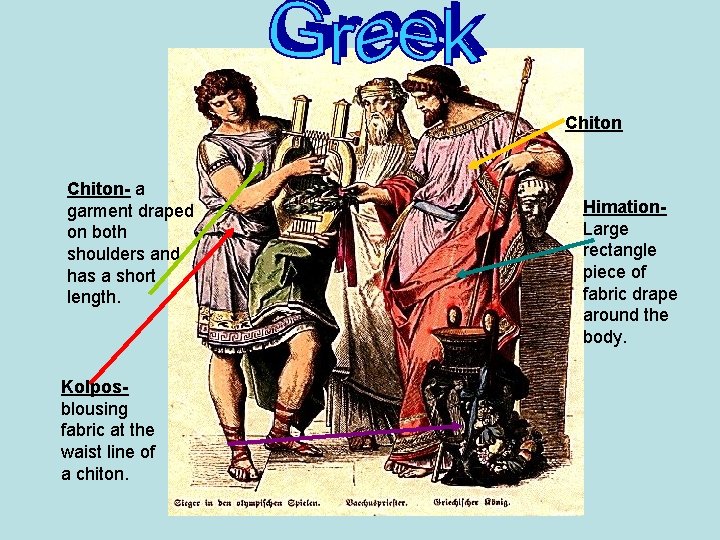 Chiton- a garment draped on both shoulders and has a short length. Kolposblousing fabric
