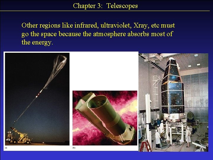 Chapter 3: Telescopes Other regions like infrared, ultraviolet, Xray, etc must go the space