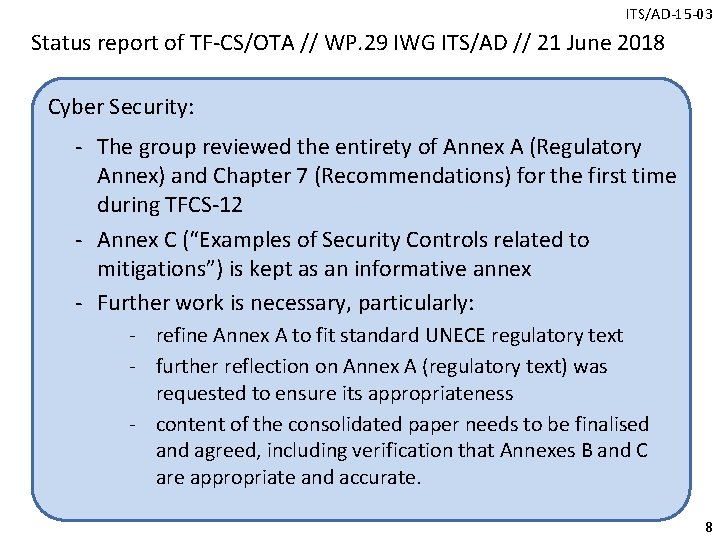 ITS/AD-15 -03 Status report of TF-CS/OTA // WP. 29 IWG ITS/AD // 21 June