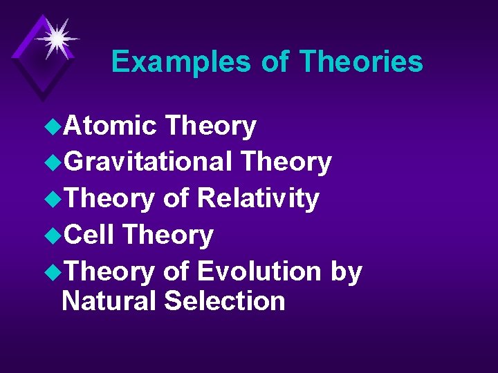 Examples of Theories u. Atomic Theory u. Gravitational Theory u. Theory of Relativity u.