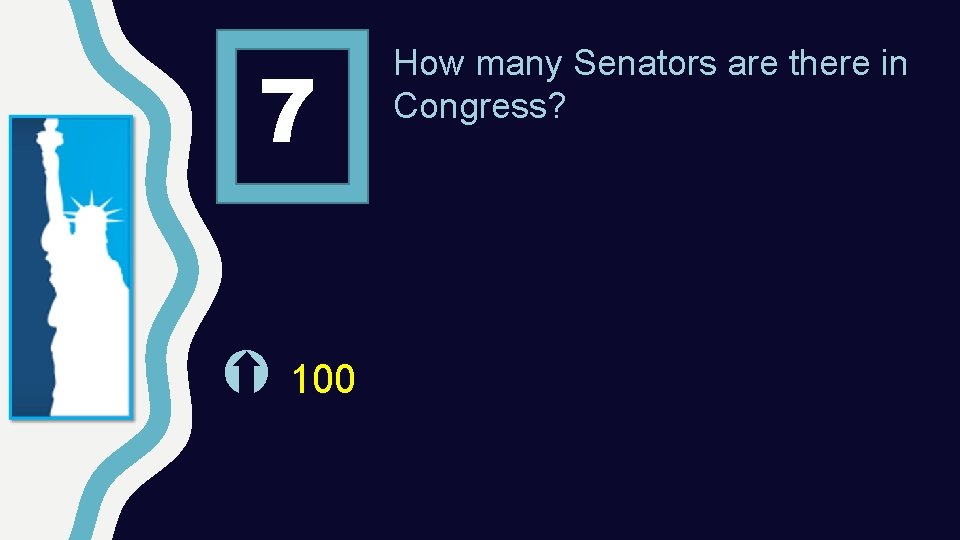7 100 How many Senators are there in Congress? 