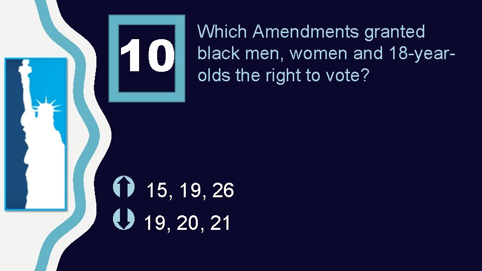 10 Which Amendments granted black men, women and 18 -yearolds the right to vote?