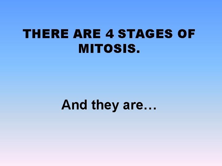 THERE ARE 4 STAGES OF MITOSIS. And they are… 