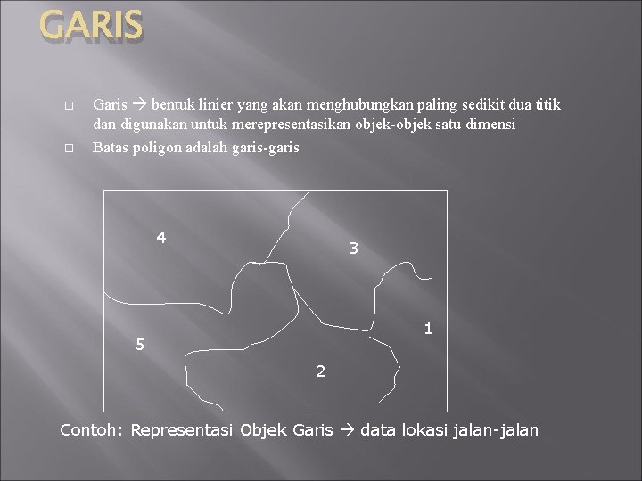 GARIS Garis bentuk linier yang akan menghubungkan paling sedikit dua titik dan digunakan untuk