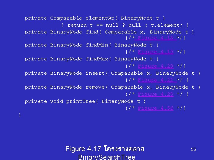 private Comparable element. At( Binary. Node t ) { return t == null ?