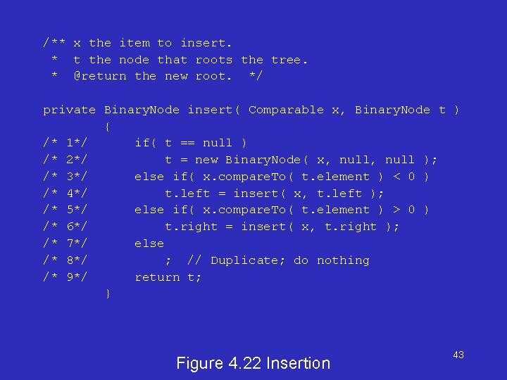 /** x the item to insert. * t the node that roots the tree.