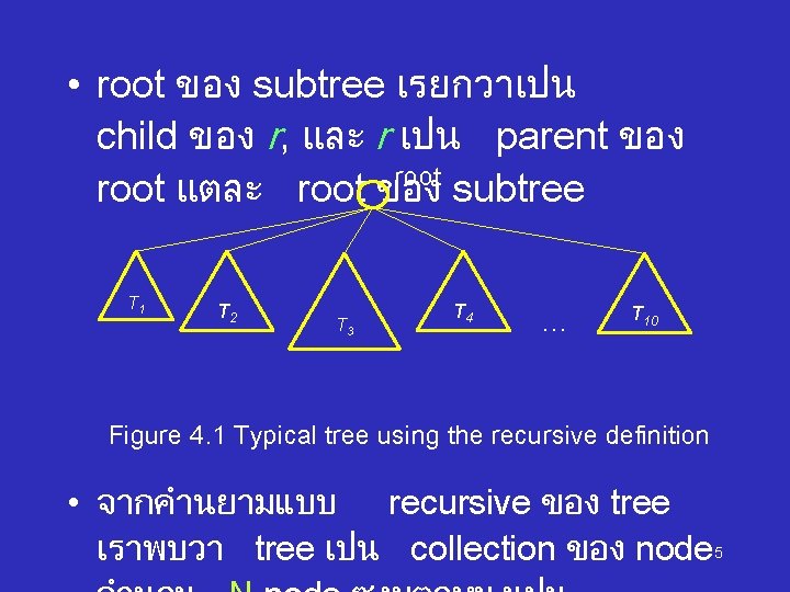  • root ของ subtree เรยกวาเปน child ของ r, และ r เปน parent ของ