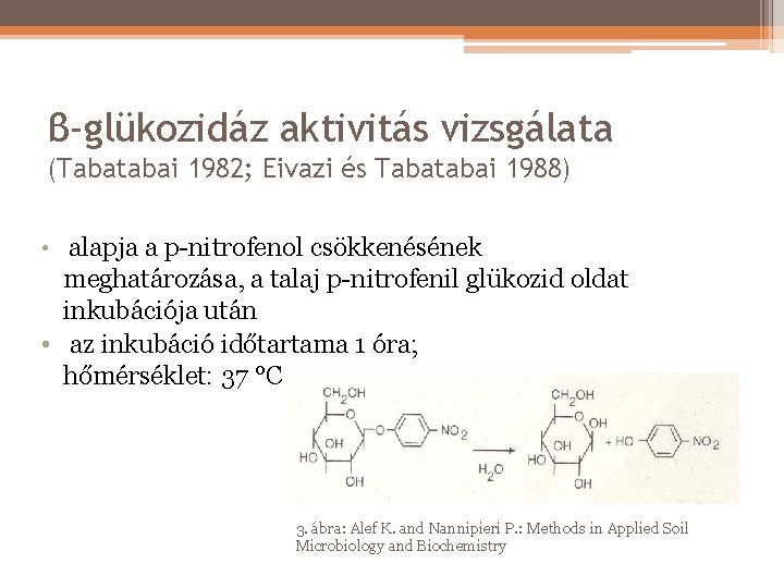 β-glükozidáz aktivitás vizsgálata (Tabatabai 1982; Eivazi és Tabatabai 1988) • alapja a p-nitrofenol csökkenésének