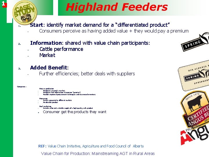 1 Highland Feeders Start: identify market demand for a “differentiated product” 1. Consumers perceive