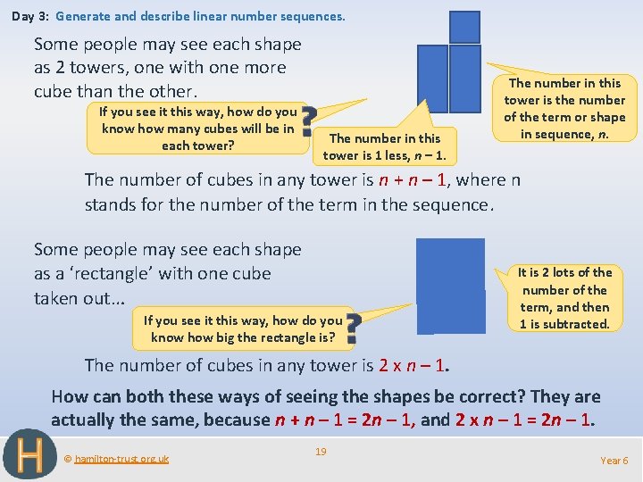 Day 3: Generate and describe linear number sequences. Some people may see each shape