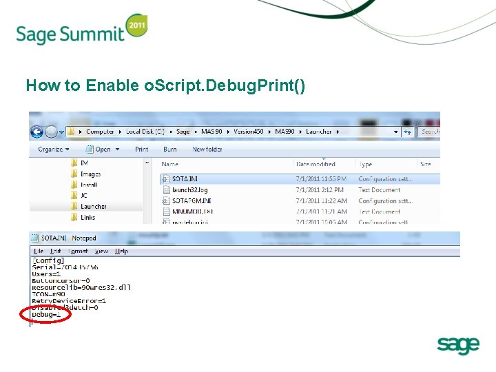 How to Enable o. Script. Debug. Print() 