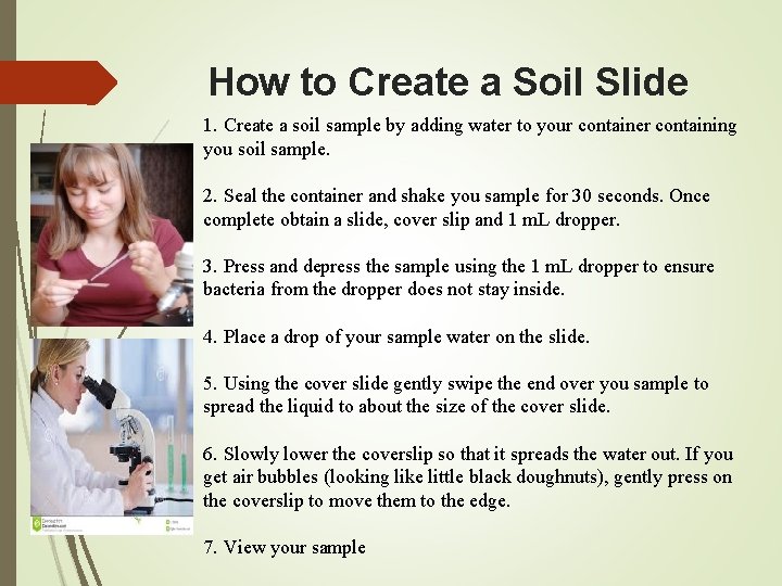 How to Create a Soil Slide 1. Create a soil sample by adding water