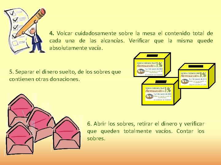 4. Volcar cuidadosamente sobre la mesa el contenido total de cada una de las