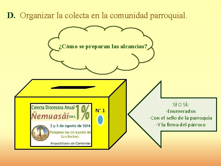 D. Organizar la colecta en la comunidad parroquial. ¿Cómo se preparan las alcancías? N°