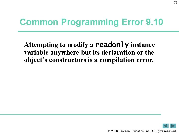 72 Common Programming Error 9. 10 Attempting to modify a readonly instance variable anywhere