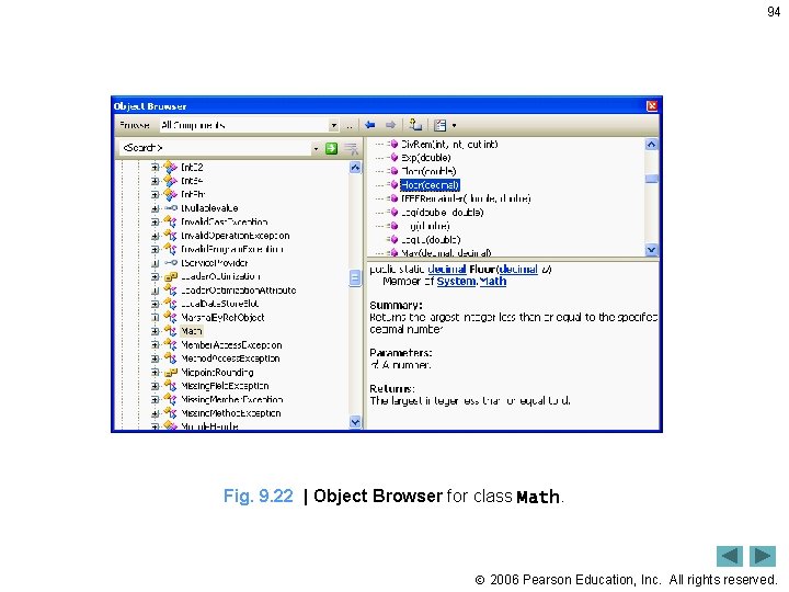 94 Fig. 9. 22 | Object Browser for class Math. 2006 Pearson Education, Inc.