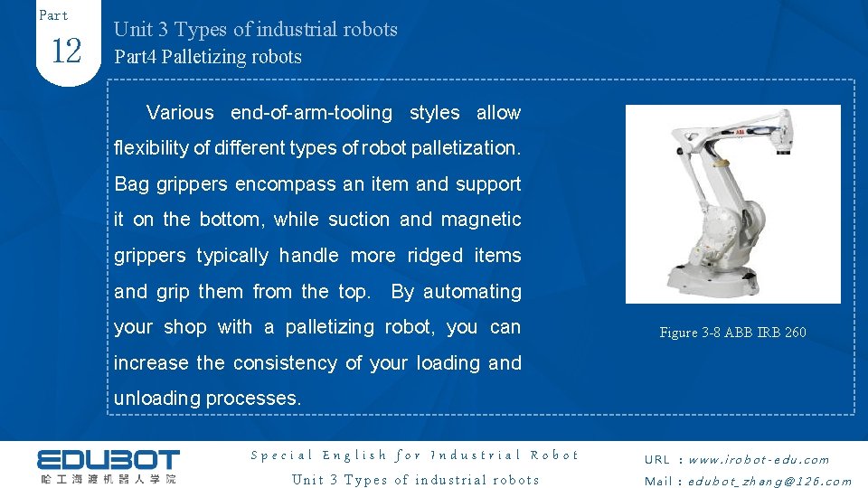 Part 12 Unit 3 Types of industrial robots Part 4 Palletizing robots Various end-of-arm-tooling