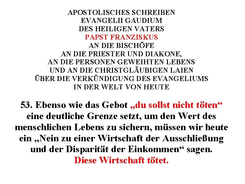 APOSTOLISCHES SCHREIBEN EVANGELII GAUDIUM DES HEILIGEN VATERS PAPST FRANZISKUS AN DIE BISCHÖFE AN DIE