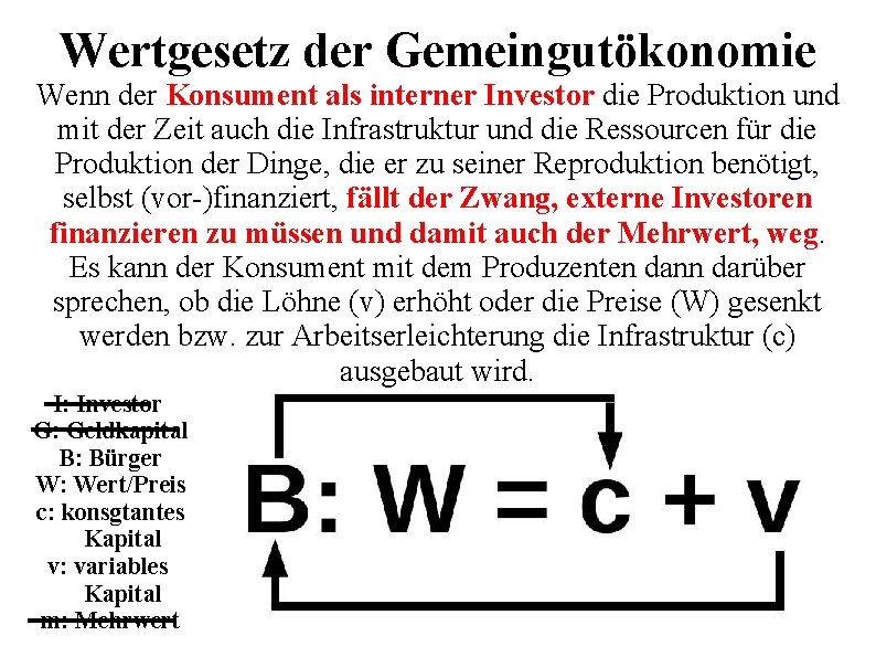 Wertgesetz der Gemeingutökonomie Wenn der Konsument als interner Investor die Produktion und mit der