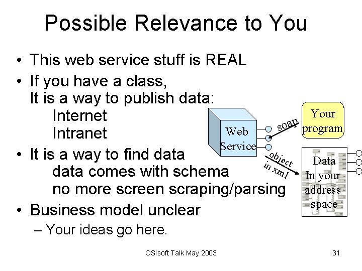 Possible Relevance to You • This web service stuff is REAL • If you