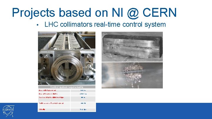 Projects based on NI @ CERN • LHC collimators real-time control system Control system