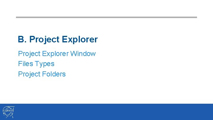 B. Project Explorer Window Files Types Project Folders 