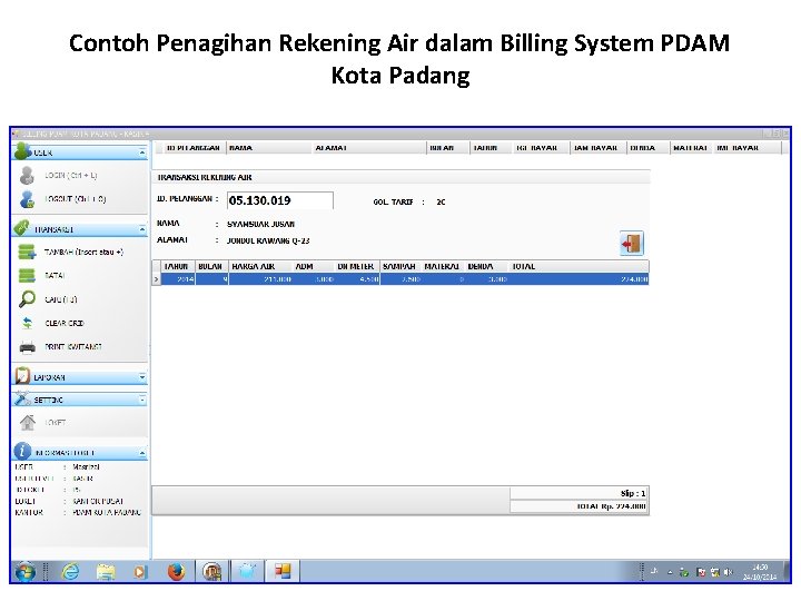 Contoh Penagihan Rekening Air dalam Billing System PDAM Kota Padang 