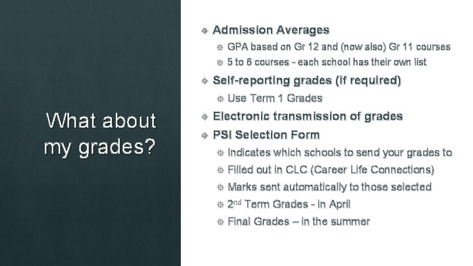  Admission Averages GPA based on Gr 12 and (now also) Gr 11 courses