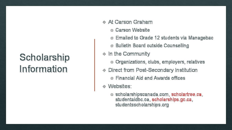  Scholarship Information At Carson Graham Carson Website Emailed to Grade 12 students via