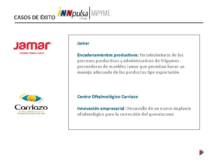 CASOS DE ÉXITO Jamar Encadenamientos productivos: fortalecimiento de los procesos productivos y administrativos de