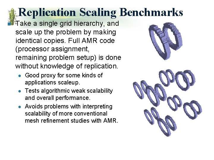 Replication Scaling Benchmarks n Take a single grid hierarchy, and scale up the problem