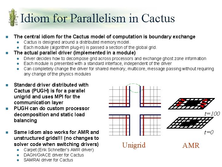 Idiom for Parallelism in Cactus n The central idiom for the Cactus model of