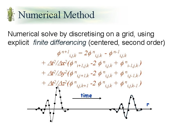 Numerical Method Numerical solve by discretising on a grid, using explicit finite differencing (centered,