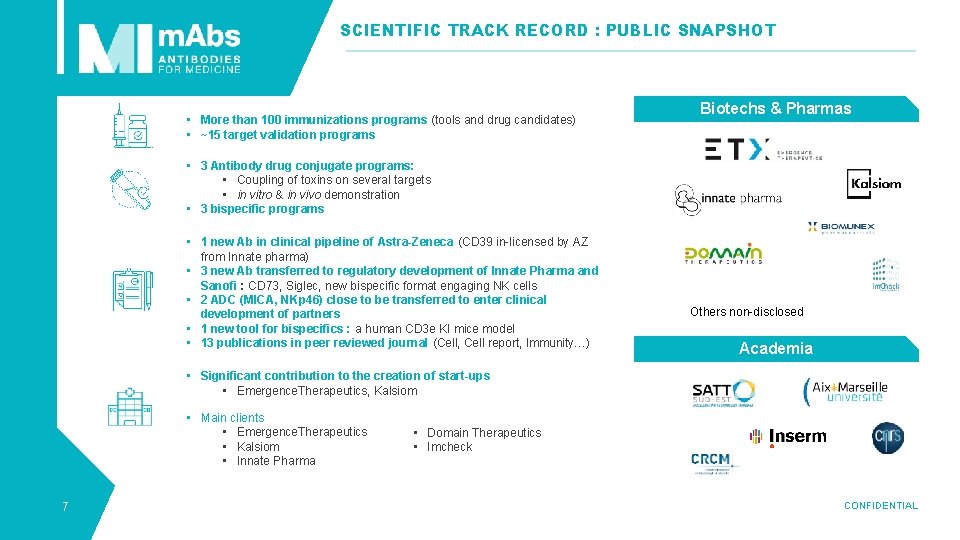 SCIENTIFIC TRACK RECORD : PUBLIC SNAPSHOT • More than 100 immunizations programs (tools and