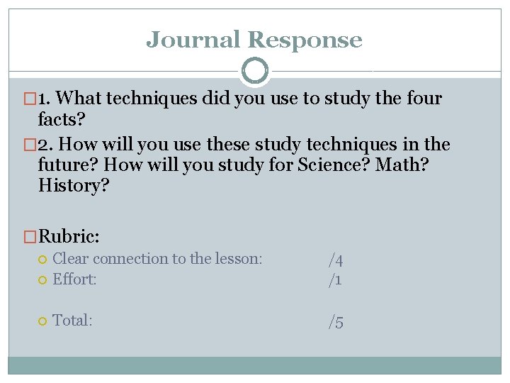 Journal Response � 1. What techniques did you use to study the four facts?