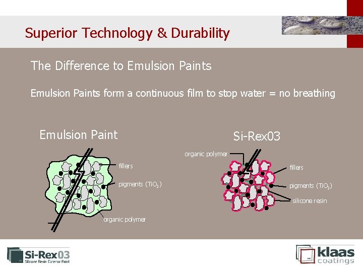 Superior Technology & Durability The Difference to Emulsion Paints form a continuous film to Superior Technology & Durability The Difference to Emulsion Paints form a continuous film to