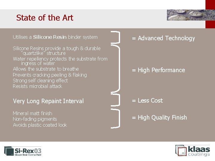 State of the Art Utilises a Silicone Resin binder system Silicone Resins provide a State of the Art Utilises a Silicone Resin binder system Silicone Resins provide a