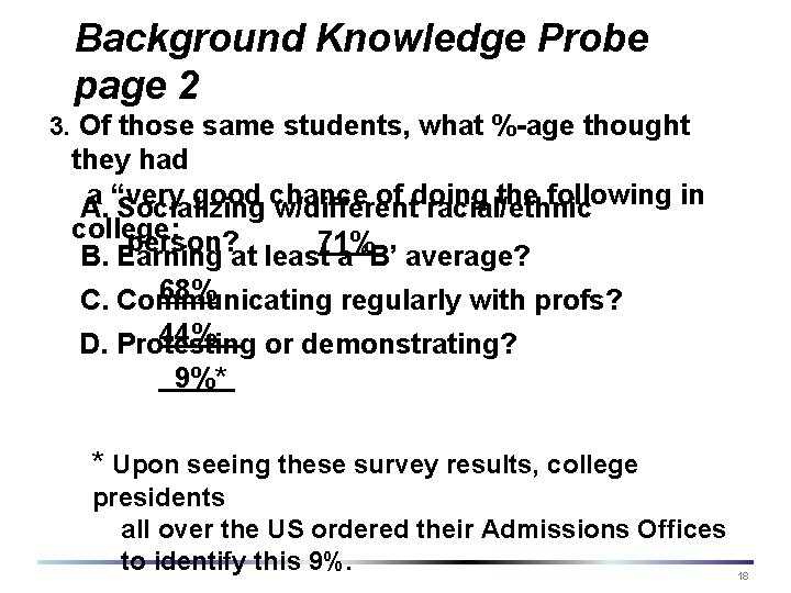 Background Knowledge Probe page 2 3. Of those same students, what %-age thought they