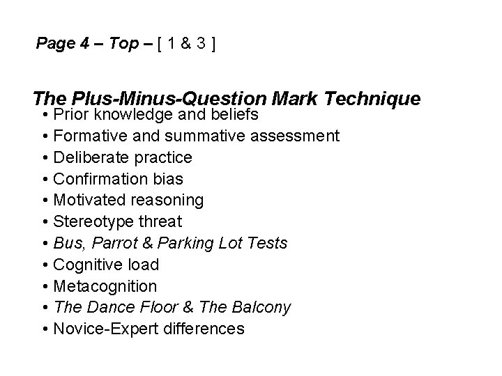 Page 4 – Top – [ 1 & 3 ] The Plus-Minus-Question Mark Technique