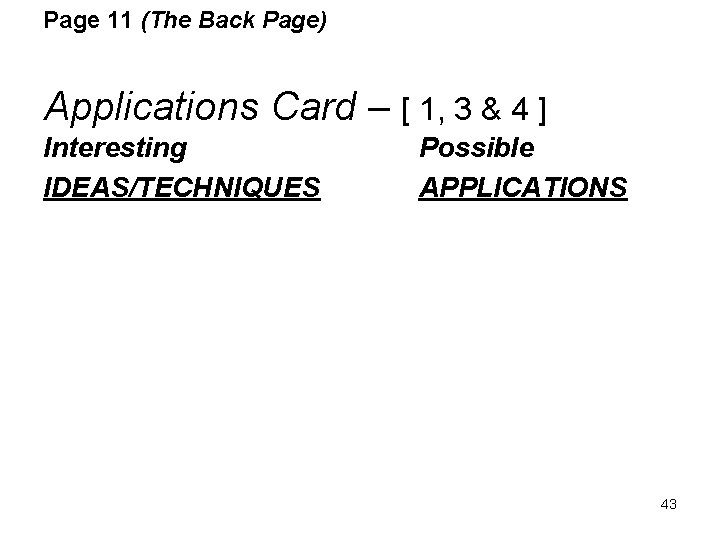 Page 11 (The Back Page) Applications Card – [ 1, 3 & 4 ]