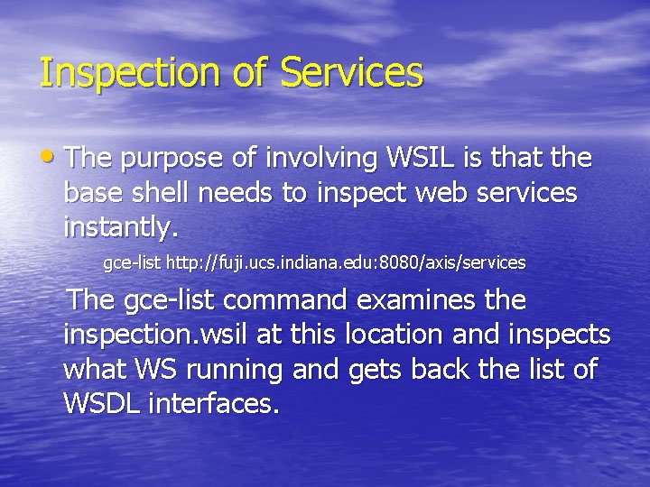 Inspection of Services • The purpose of involving WSIL is that the base shell