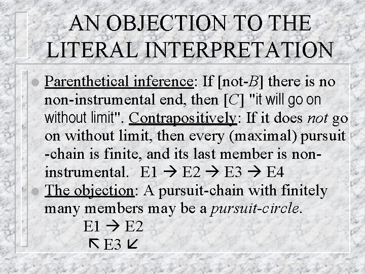 AN OBJECTION TO THE LITERAL INTERPRETATION l l Parenthetical inference: If [not-B] there is