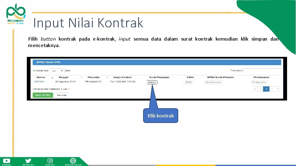 Input Nilai Kontrak Pilih button kontrak pada e-kontrak, input semua data dalam surat kontrak