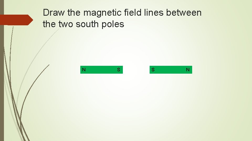 Draw the magnetic field lines between the two south poles N S S N Draw the magnetic field lines between the two south poles N S S N