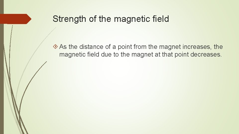 Strength of the magnetic field As the distance of a point from the magnet Strength of the magnetic field As the distance of a point from the magnet