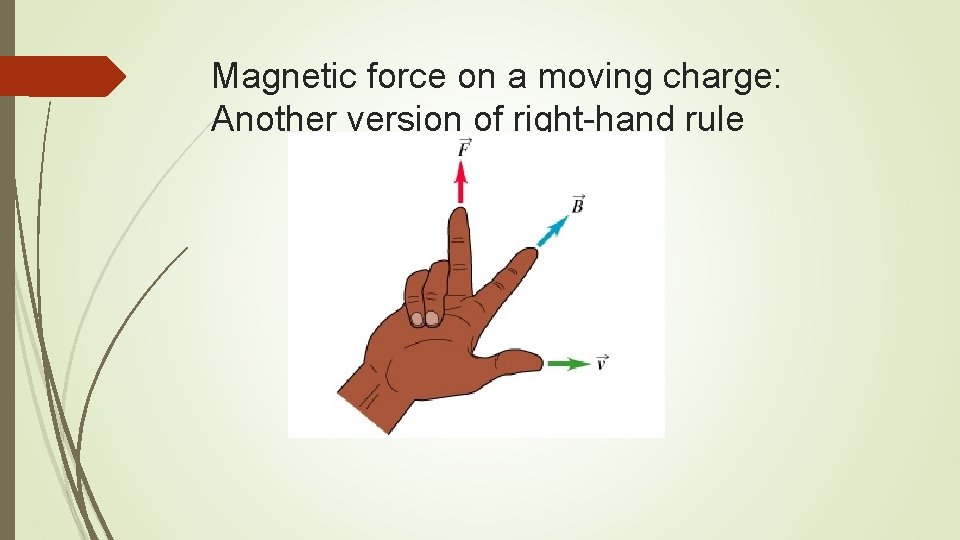 Magnetic force on a moving charge: Another version of right-hand rule Magnetic force on a moving charge: Another version of right-hand rule