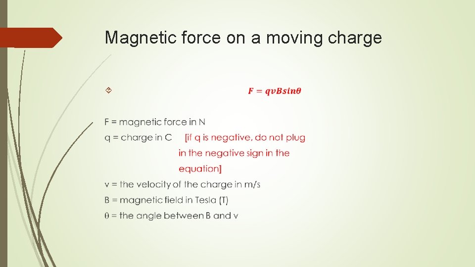 Magnetic force on a moving charge Magnetic force on a moving charge