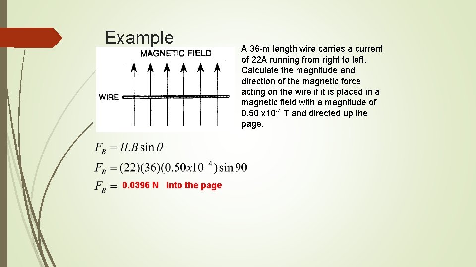 Example 0. 0396 N into the page A 36 -m length wire carries a Example 0. 0396 N into the page A 36 -m length wire carries a